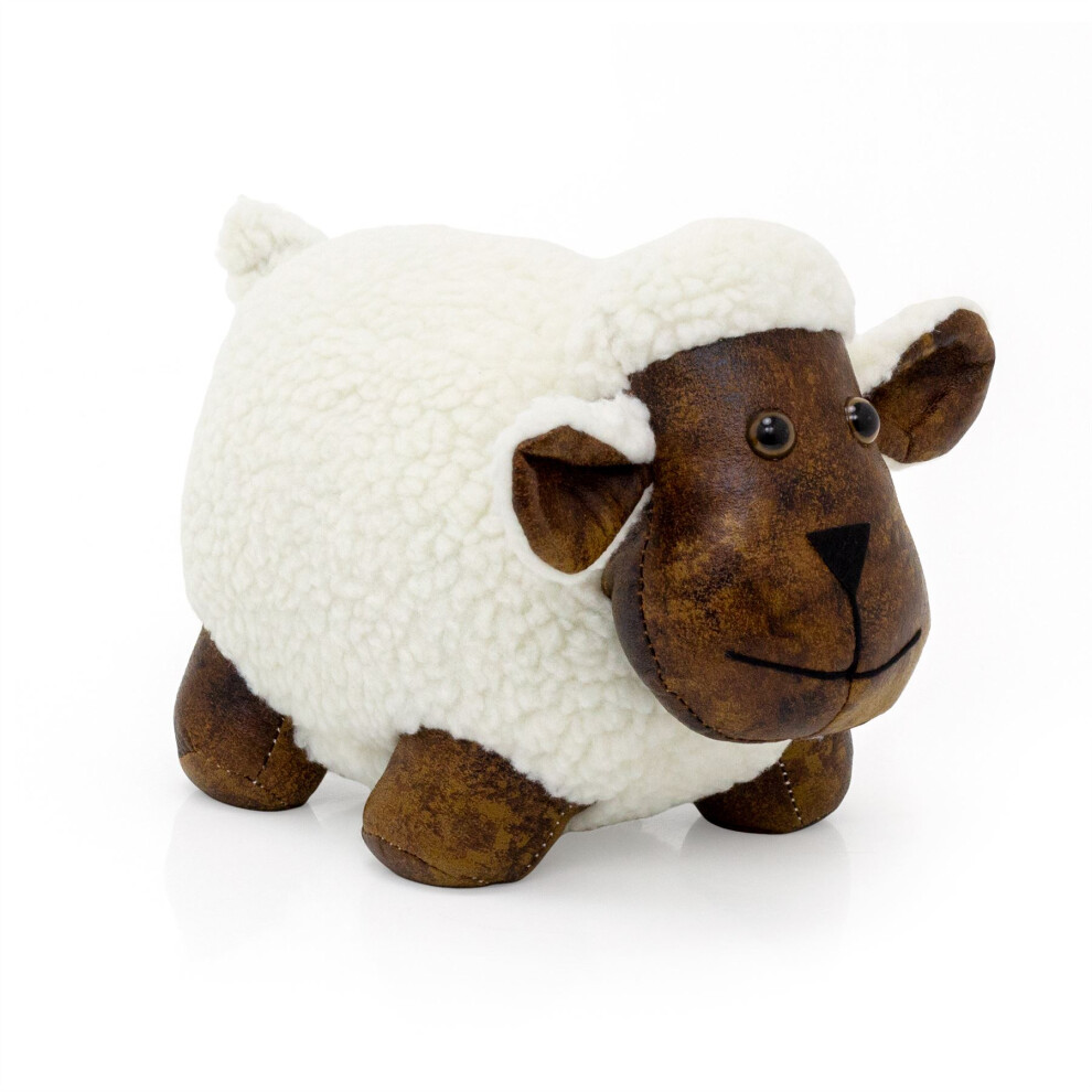 Carousel Bertie Sheep Doorstop | Faux Leather Weighted Sheep Animal Door Stop 1.8Kg White