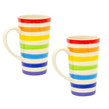Set Of 2 Hand Painted Tall Rainbow Mug | Multi Coloured Tall Latte Coffee Mug