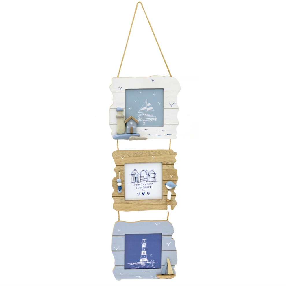 Triple Hanging Nautical Photo Frame | 3 Aperture Picture Frame Collage Frame