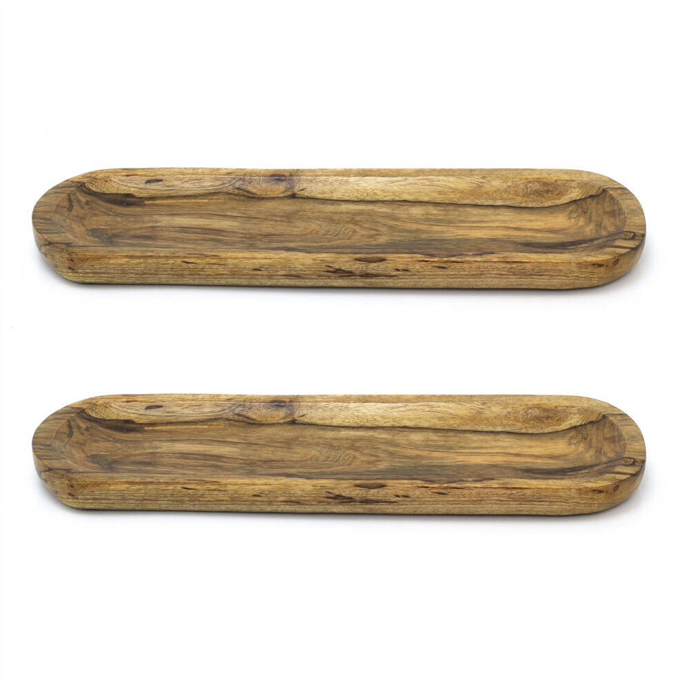 Set of 2 Mango Wood Serving Dish | Wooden Plate Serving Platter Oval Dish-image-OPC-PG7K9CC-NEW