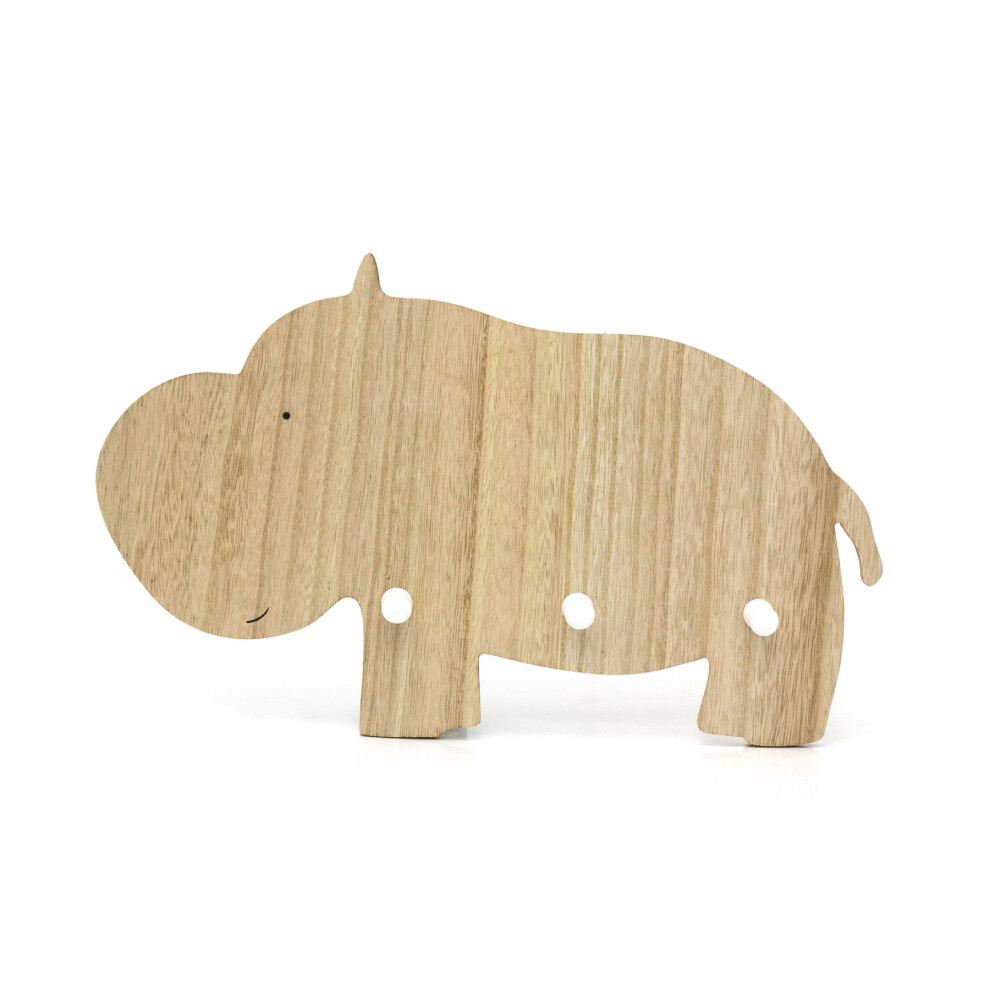 Children's Wooden Hippo Coat Hooks | Kids Wall Mounted Animal 3 Peg Coat Rack