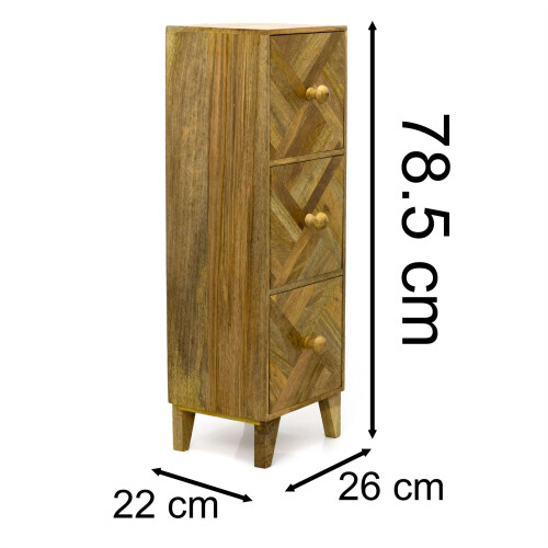 Carousel 3 Drawer Marquet Cabinet | Mango Wood Bedside Table 3 Drawer Side Storage Unit 2