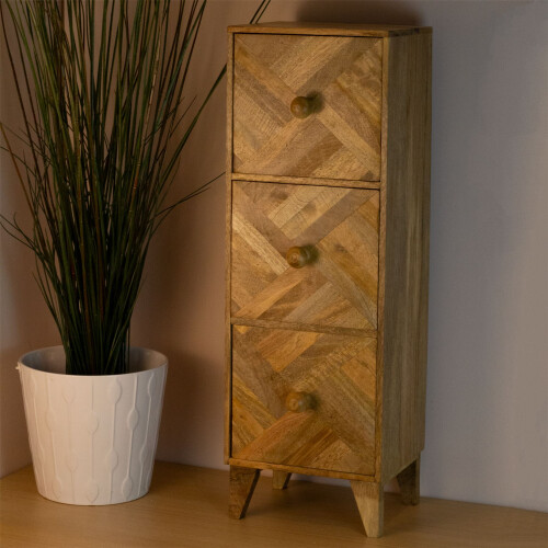 Carousel 3 Drawer Marquet Cabinet | Mango Wood Bedside Table 3 Drawer Side Storage Unit 1