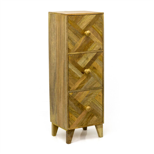 Carousel 3 Drawer Marquet Cabinet | Mango Wood Bedside Table 3 Drawer Side Storage Unit
