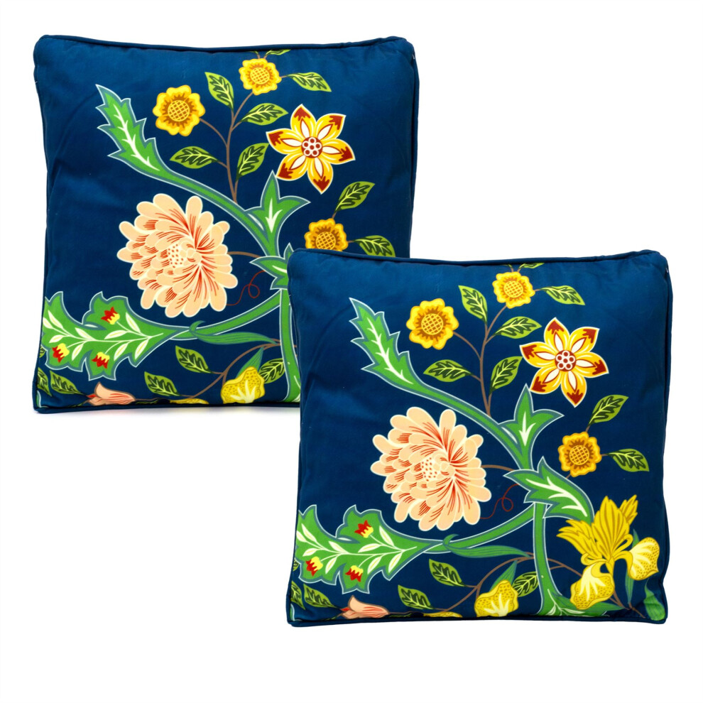 Carousel Pack Of 2 Sussex Floral Scatter Cushions | Filled Cushions For Sofa - 40Cm Blue