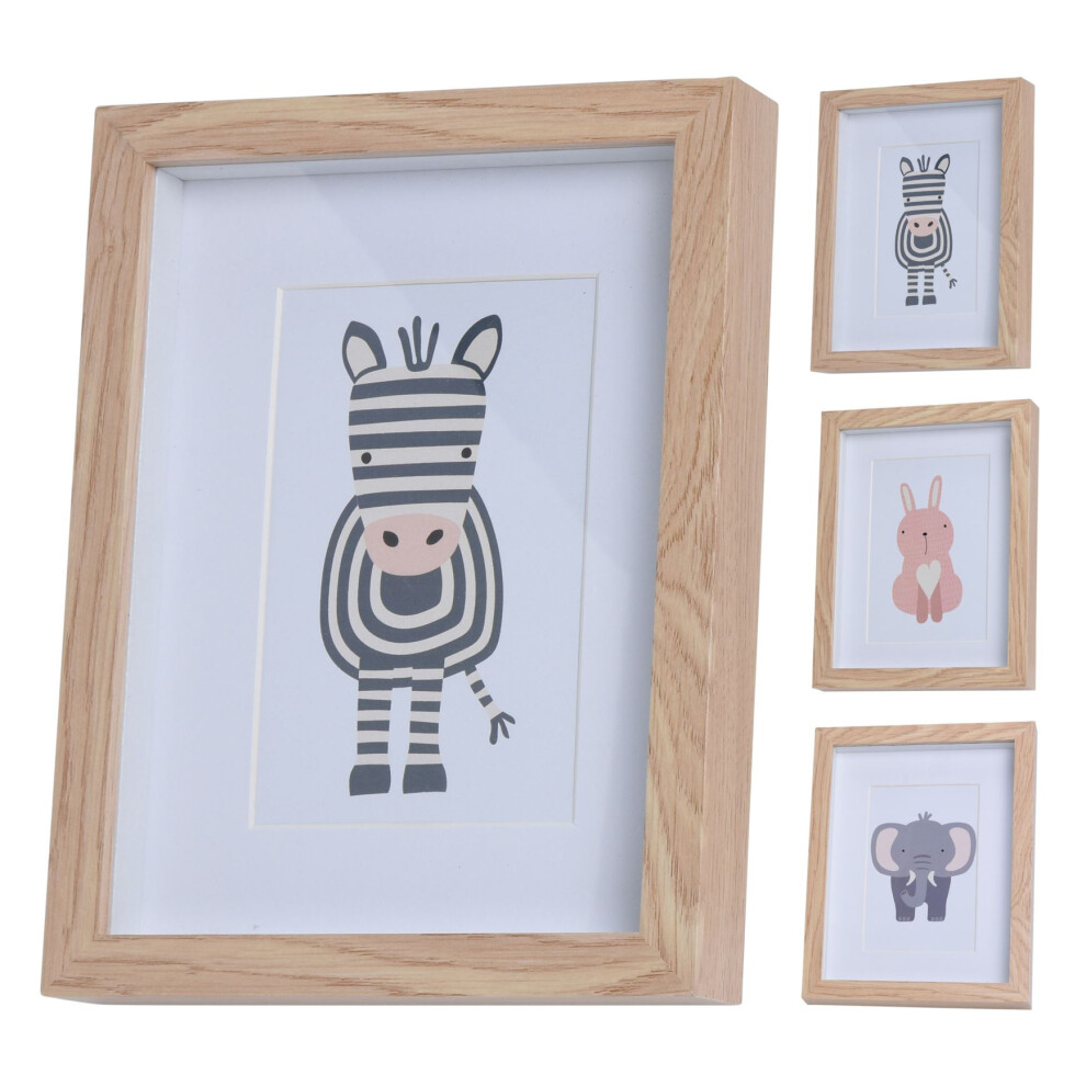 Set of 3 Kids Framed Animal Pictures Children's 3 Piece Animal Wall Art  22x17cm