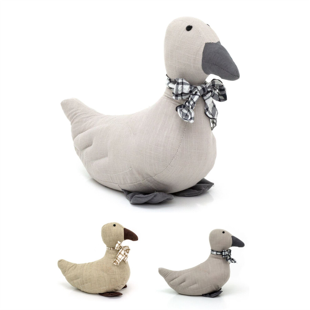 Carousel Adorable Duck Doorstop | Fabric Duck Shaped Door Stop With Gingham Bow - 24Cm