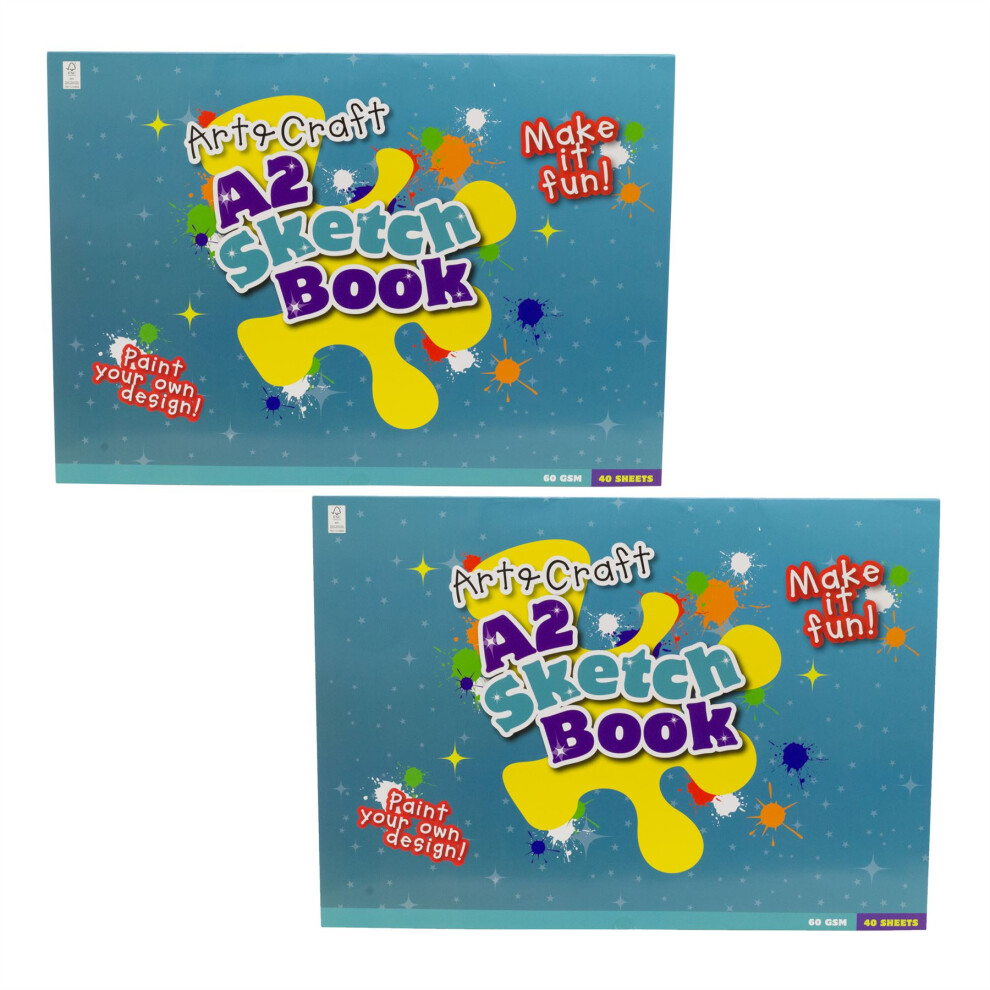 Pack of 2 Kids A2 Art & Craft Sketchbooks | White Paper Extra Large Drawing Pads