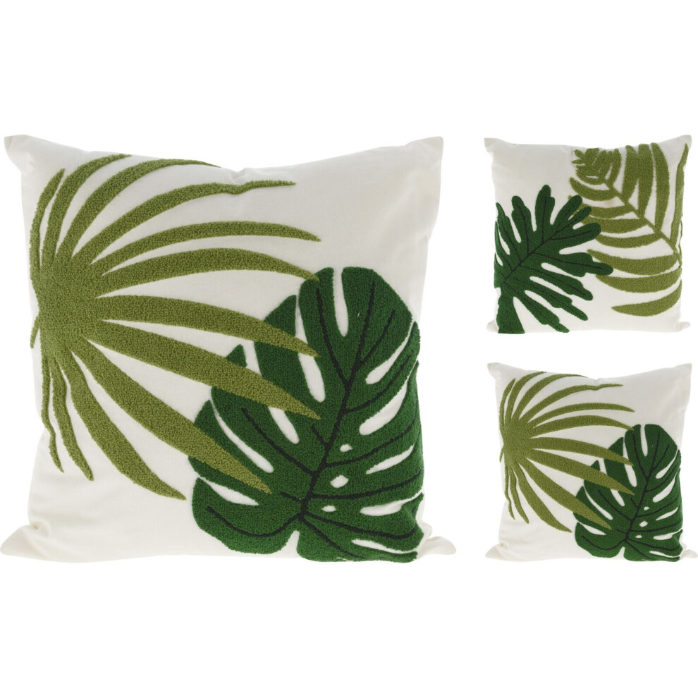 Carousel Embroidered Palm Leaves Scatter Cushion | Tropical Cushion For Home Decor - 45Cm