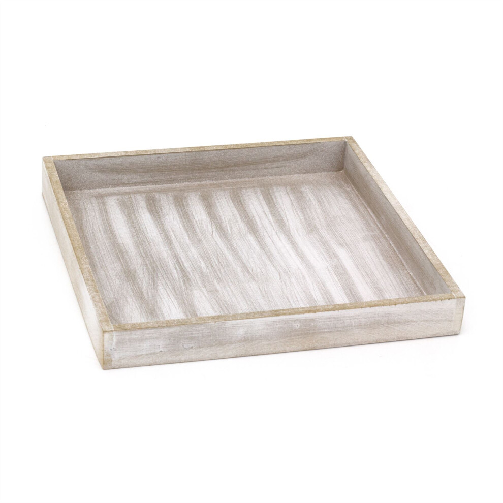 Carousel Rustic Wash Wooden Tray | Distressed Display & Jewellery Dish - 25Cm Grey