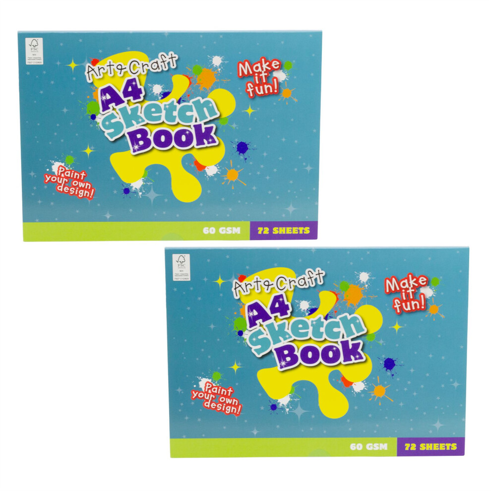 Pack of 2 Kids A4 Art & Craft Sketchbook 72 Sheets | White Paper Drawing Pad