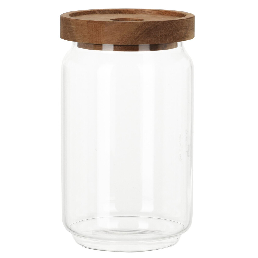 Airtight Glass Food Storage Container with Wooden Lid | Kitchen Jar - 700ml