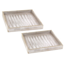 Set of 2 Grey Wash Wooden Trays | Distressed Grey Tray Jewellery Dish - 25cm