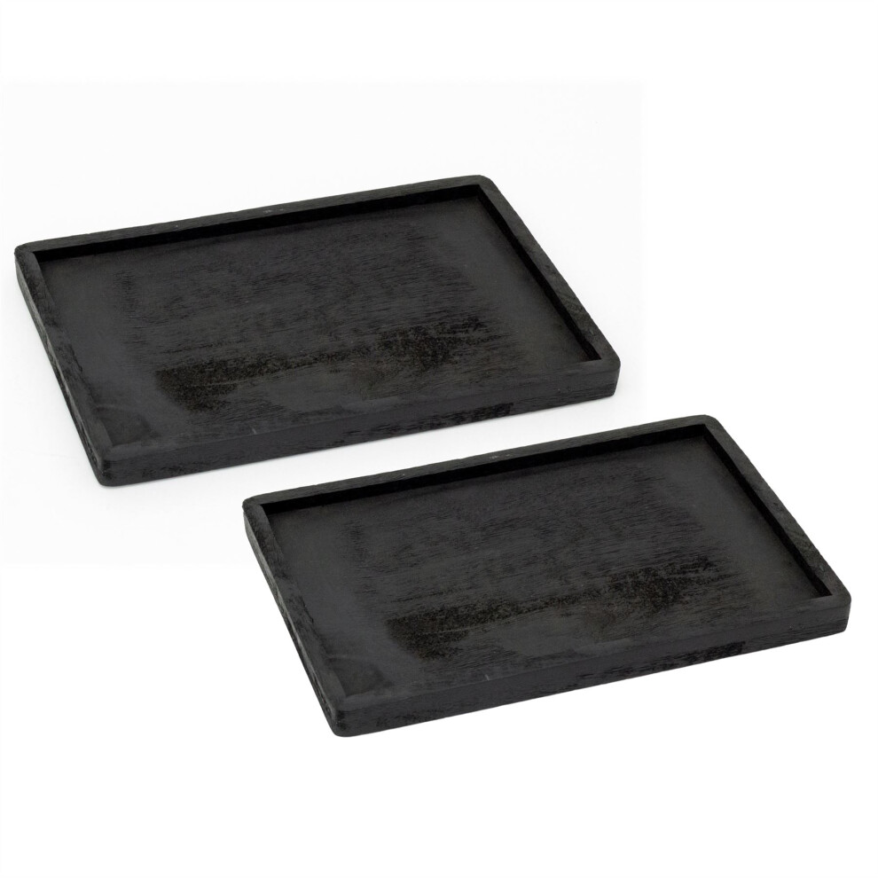 Set of 2 Black Mango Wood Display Tray | Wooden Trinket & Candle Tray - 30x25cm