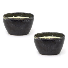 Set of 2 Scented Candles in Ceramic Jars | Vanilla Candles in Stoneware Holders