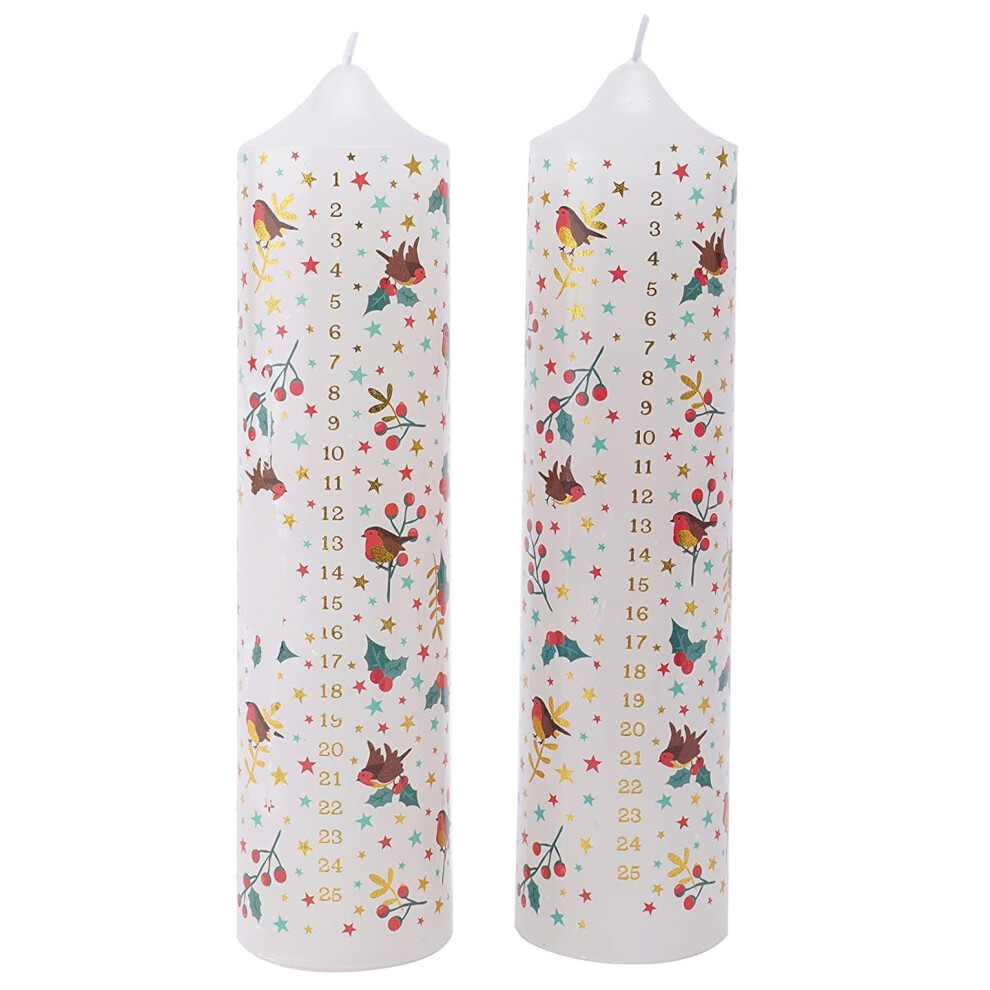 Set of 2 Deck The Halls Christmas Advent Candles | Christmas Pillar Candles - Image 2