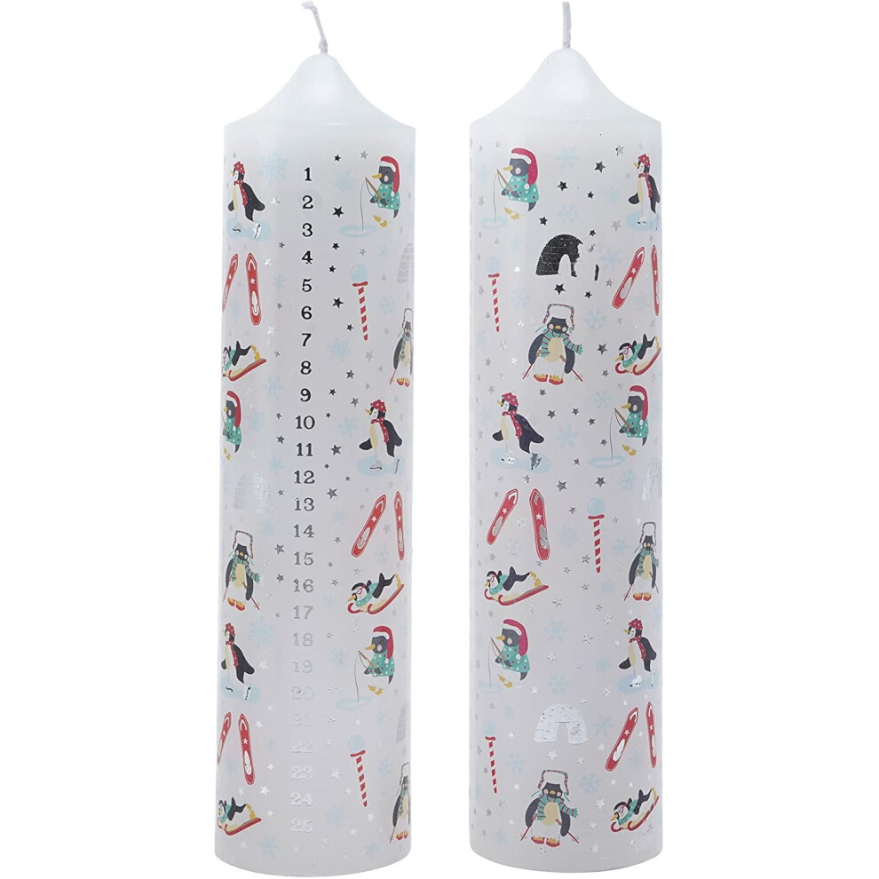 Carousel Set Of 2 Winter Wonderland Christmas Advent Candles | Christmas Pillar Candles