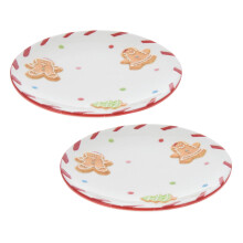 Set of 2 Round Ceramic Christmas Gingerbread Plates Festive Serving Dishes 16cm