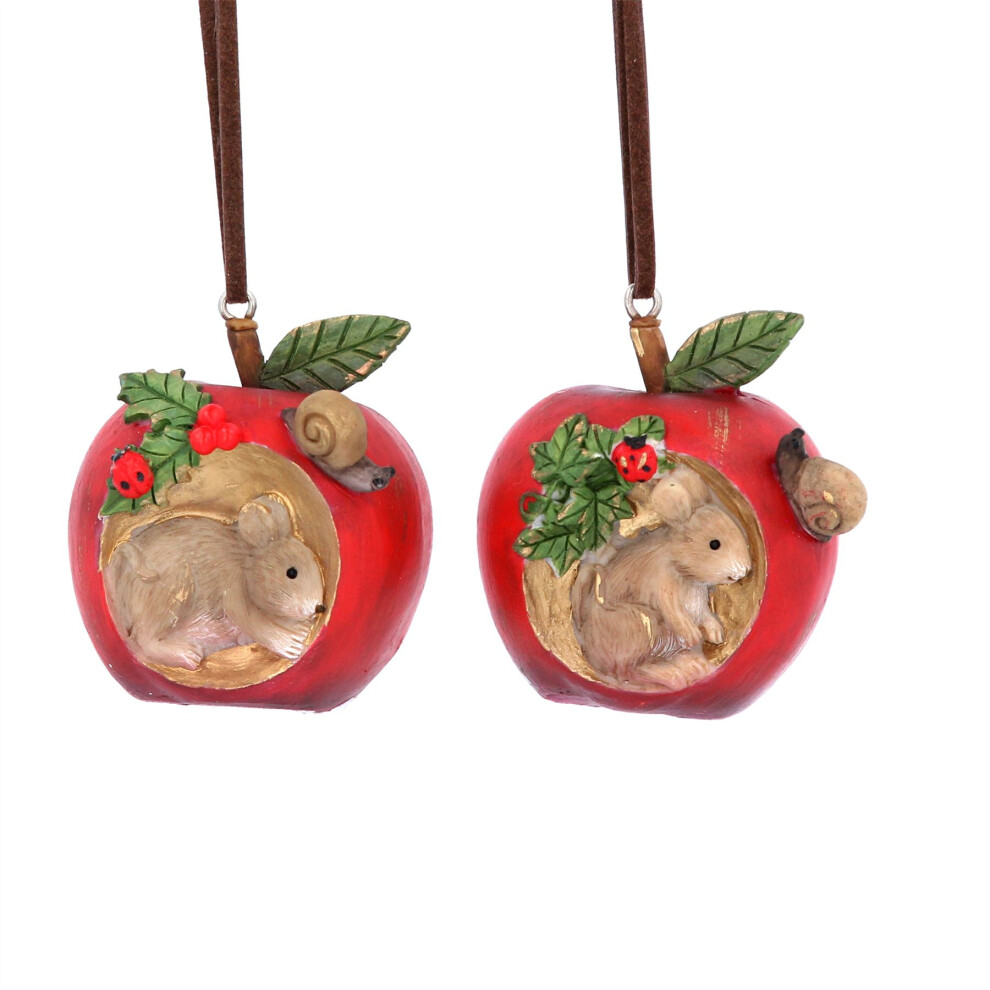 Carousel Apple With Mouse Christmas Bauble | Resin Apple Christmas Tree Hanging Ornament