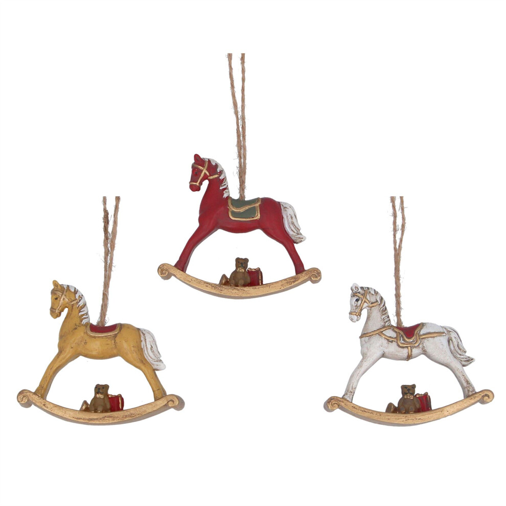 Carousel Rocking Horse Bauble | Resin Decoration Christmas Tree Hanging Ornament - 6.5Cm