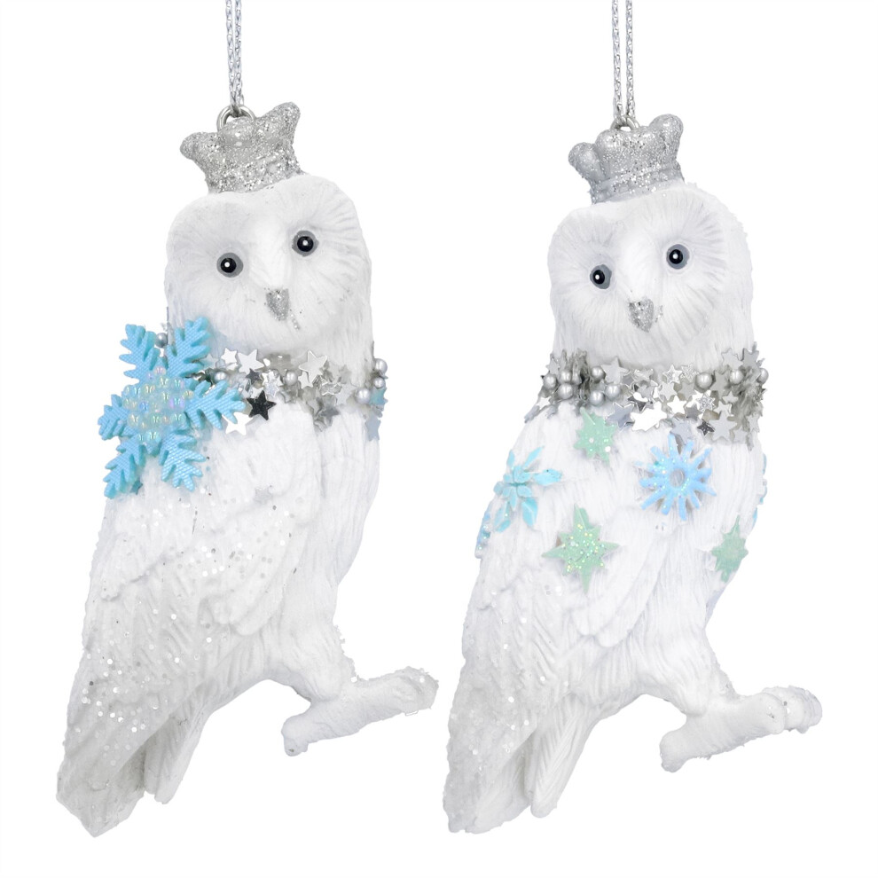 Carousel Owl Christmas Tree Bauble | Resin Bird Christmas Tree Ornament - 9Cm White