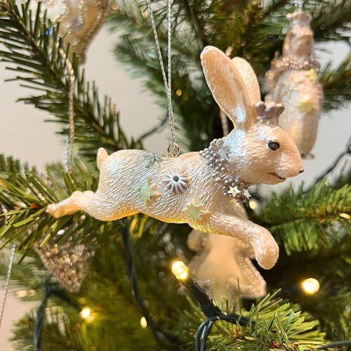 Carousel White Hare Christmas Tree Bauble | Resin Rabbit Christmas Tree Ornament - 10cm 2
