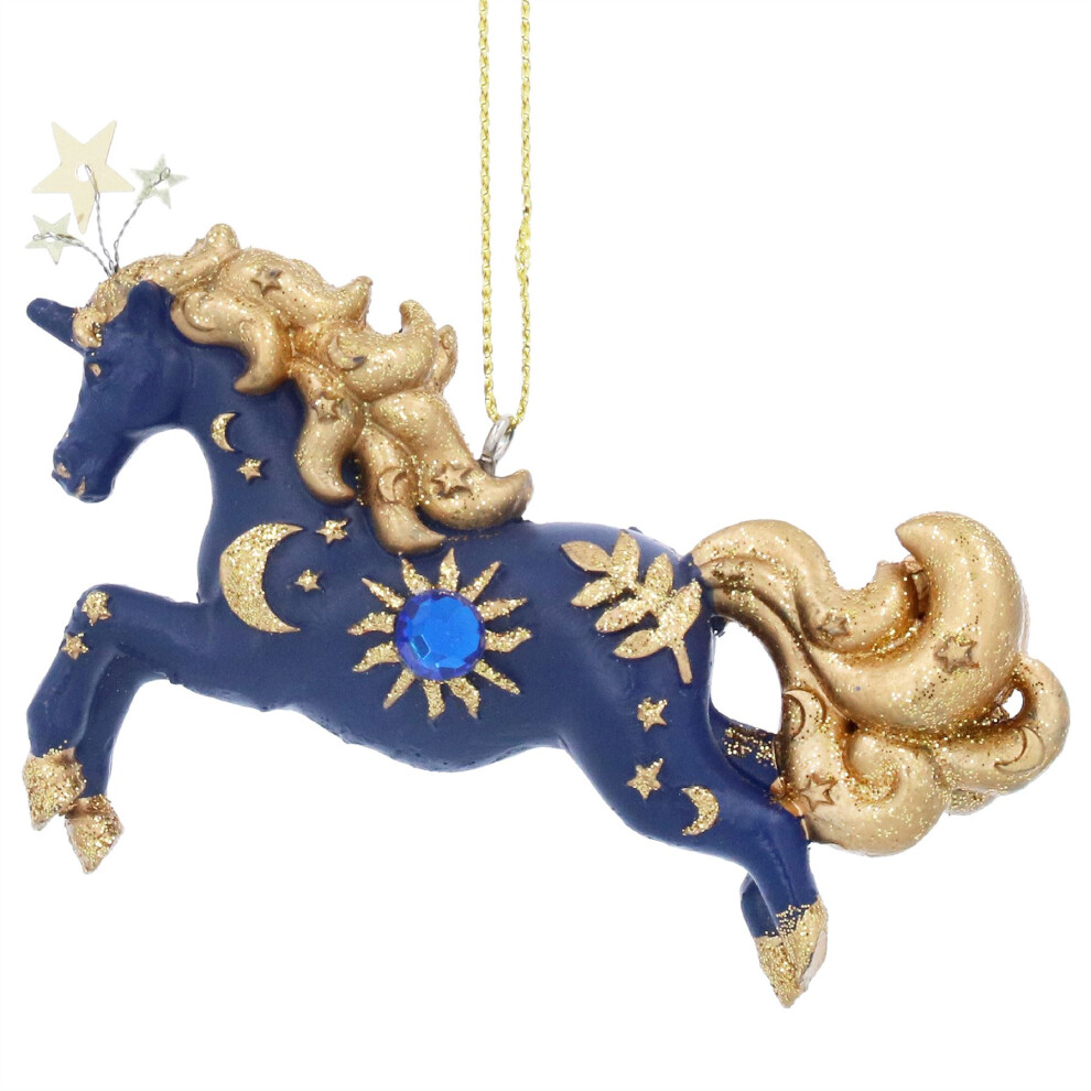 Carousel Blue & Gold Unicorn Christmas Bauble | Unicorn Christmas Tree Ornament - 10Cm Blue,Gold