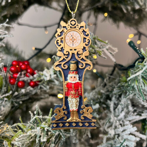 Carousel Clock with Nutcracker Christmas Bauble | Resin Christmas Tree Ornament - 9cm 2