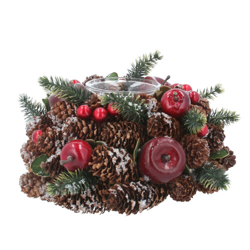Carousel Christmas Tealight Candle Holder | Pinecone & Fruit Wreath Centrepiece - 16cm
