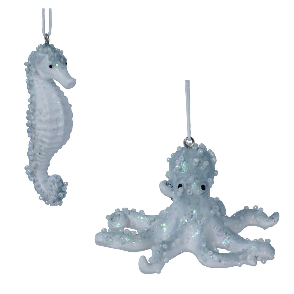 2-Piece Under the Sea Christmas Bauble Set | Octopus & Seahorse Ornaments - 9cm