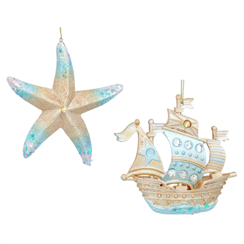 Under the Sea Christmas Bauble Set | Starfish & Pirate Ship Hanging Ornaments
