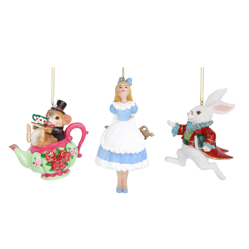 Alice In Wonderland Bauble Set | Alice Dormouse Rabbit Christmas Tree Ornaments