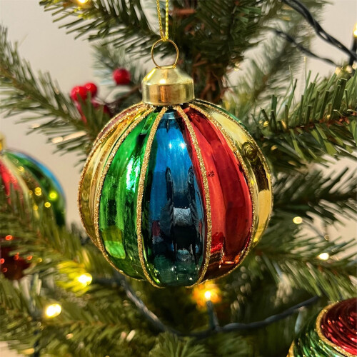 Carousel Multicoloured Rainbow Christmas Bauble | Christmas Tree Hanging Ornament - 8cm 1