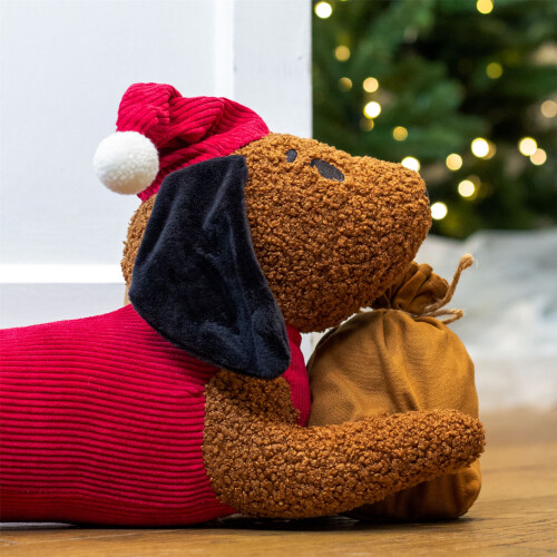 Carousel Christmas Dog Draught Excluder | Boucle Fabric Dog Draft Cushion for Doors 85cm 1