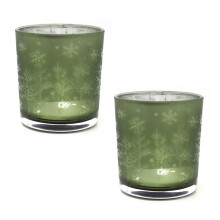 Pack of 2 Frosted Tree Christmas Tealight Holders | Glass Candle Holders - 8cm