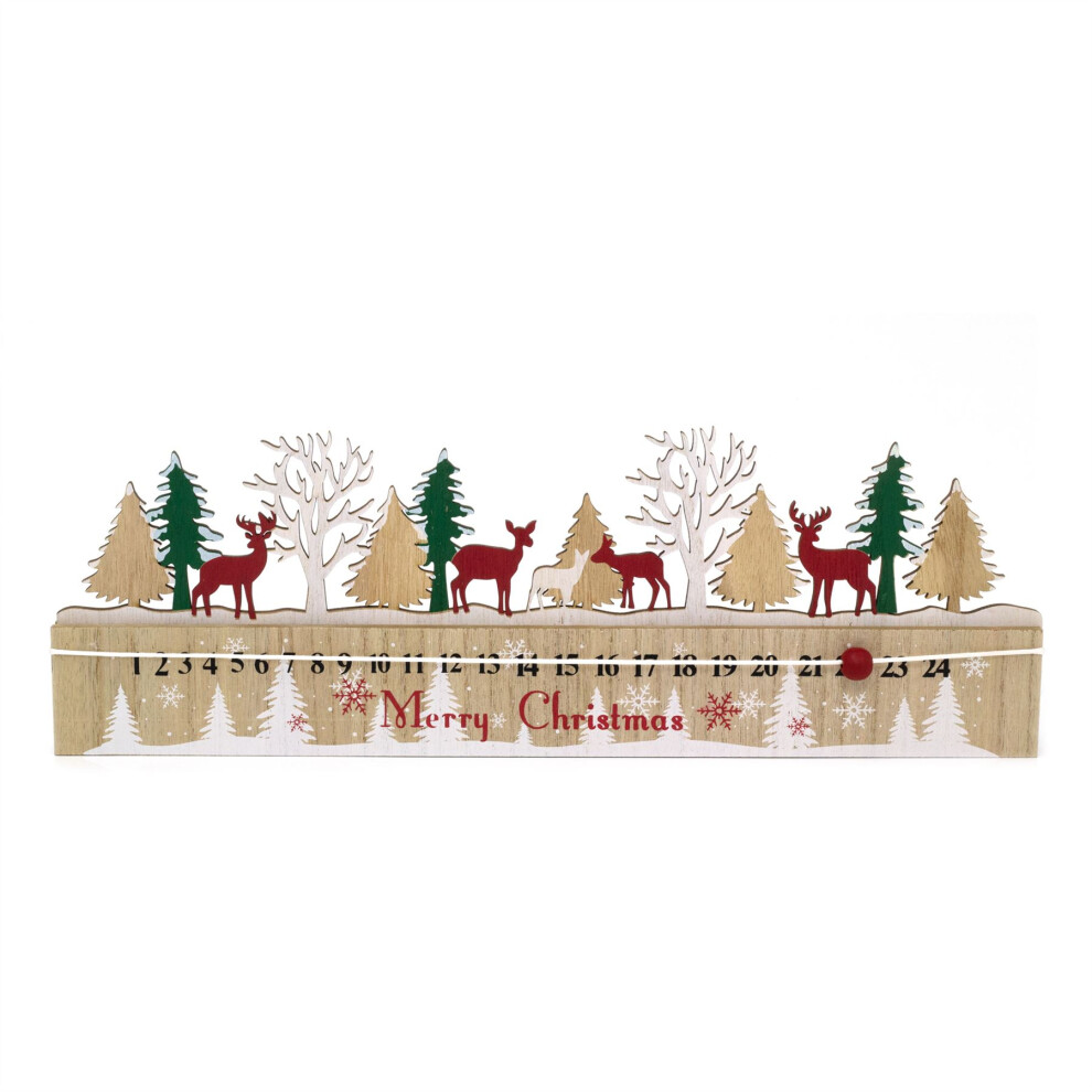 Carousel Alpine Scene Wooden Christmas Advent Calendar | Reindeer Advent Calendar - 45Cm