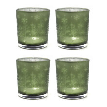 Pack of 4 Frosted Tree Christmas Tealight Holders | Glass Candle Holders - 8cm