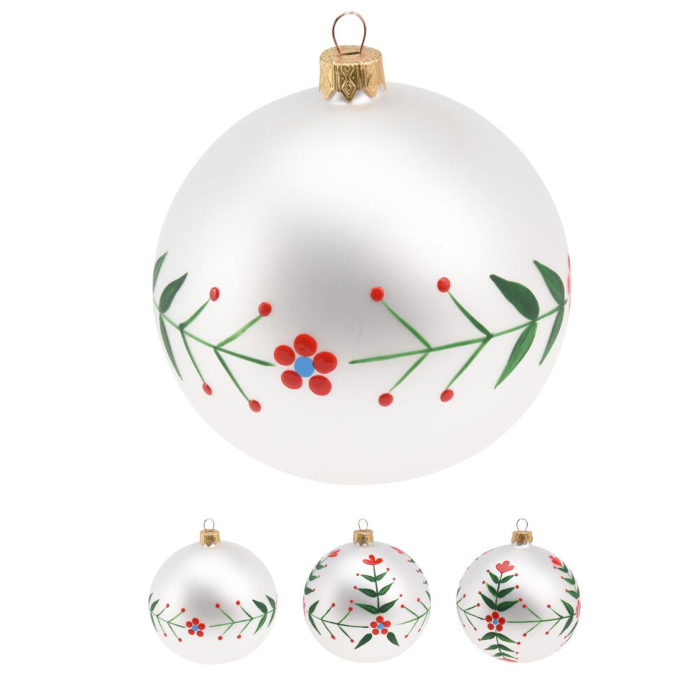 Carousel Floral Christmas Bauble | Flower Christmas Tree Hanging Ornament - 8Cm White