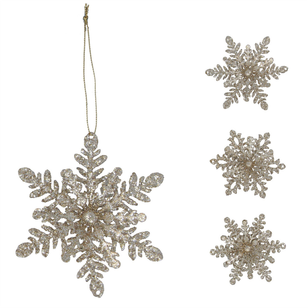 Carousel Glitter Tin Snowflake Bauble | Snowflake Christmas Tree Ornament 11Cm Gold
