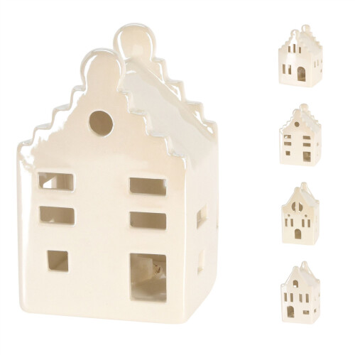 Carousel 10cm White Ceramic LED Christmas House | Light-Up Ornament | Design Varies