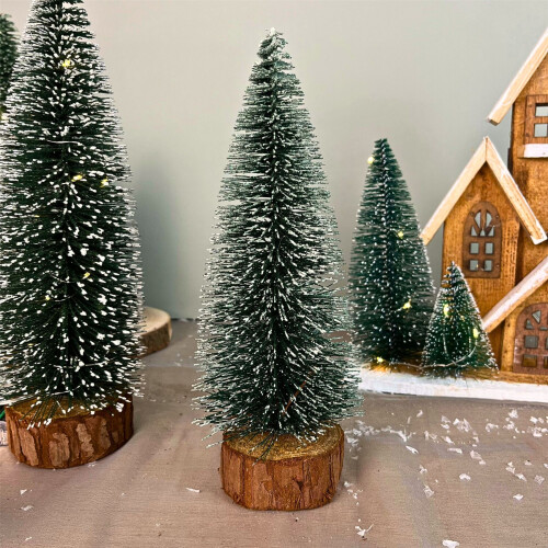 Carousel Medium Snowy Green Bottle Brush Christmas Tree | Snow-Flocked Pine Tree - 25cm 1