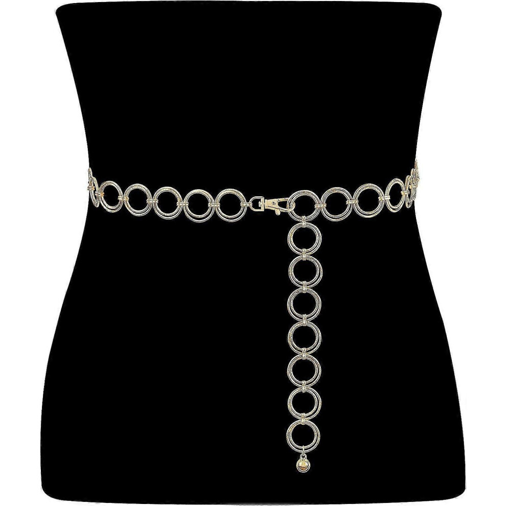 Metal O-ring Belts, Adjustable Multi Layer Body Link Chain Belt Fashion Bling Waist Belt, Gold