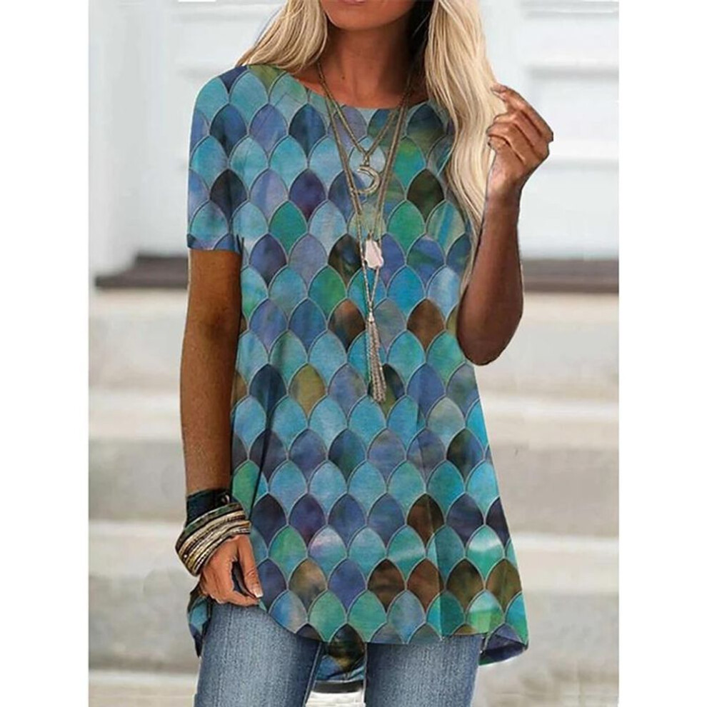 (dark green, 3XL) Women Fashion Floral Graphic Printed Short Sleeve Casual Tunic Loose Plus Size O-neck Tops Blouse