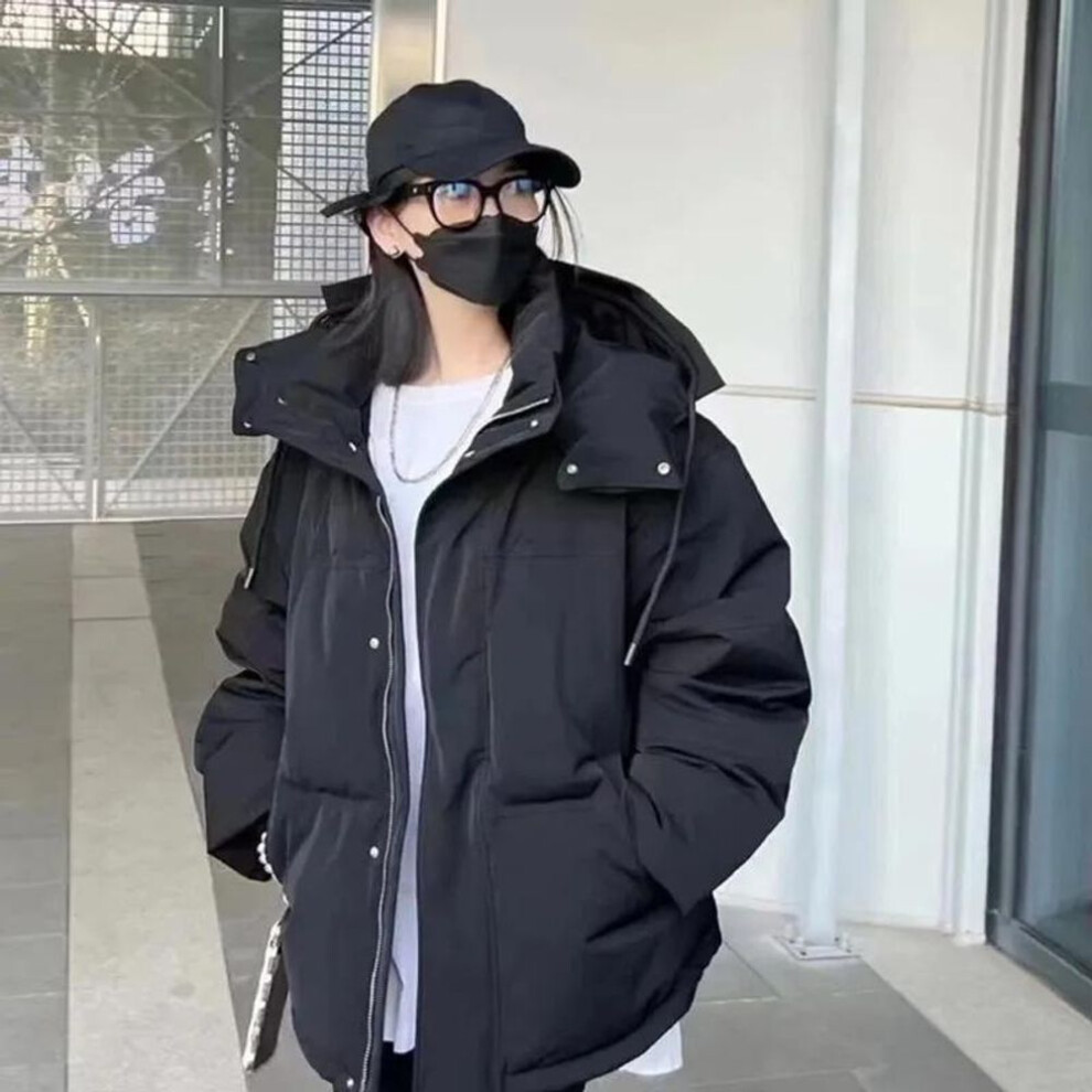 (black, XL) Parkas Winter Warm Casual Loose Women&apos;s Jacket Hooded Duck Down Coats Solid Oversize Soft Cotton Puffer Jacket Outwear