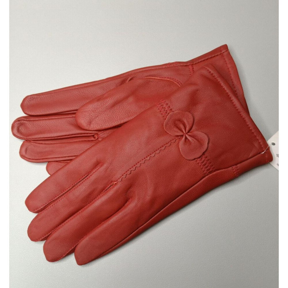 (barn red) Ladies Leather Gloves Solid Color Autumn Winter Warm Protection Gloves Outdoor Accessories