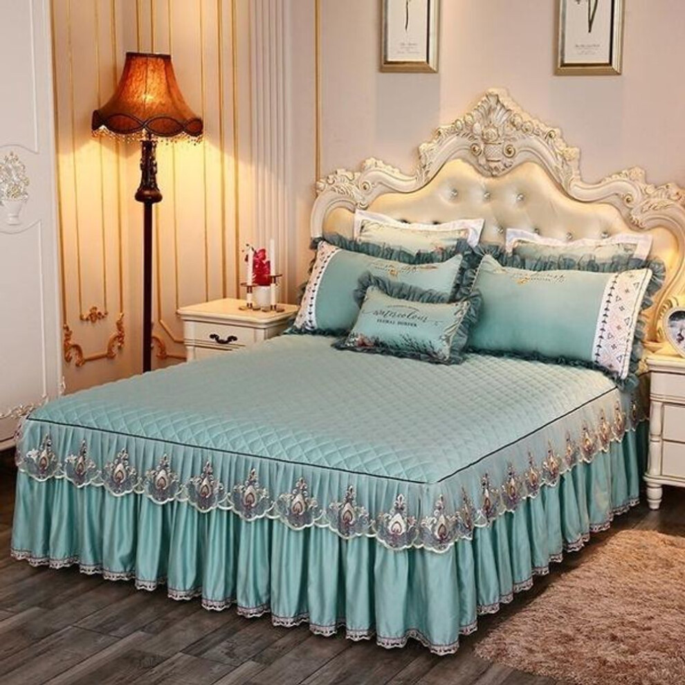 (light green, Skirt sheet 150x200cm) Bedding Sets Textile Princess Lace Quilted Bedcover Bedspread Polyester Cotton Luxury Bed Cover Skirts Bedspread Polyester Cotton