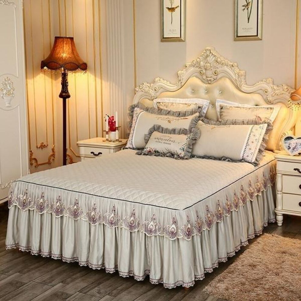 (beige, Skirt sheet 180x220cm) Bedding Sets Textile Princess Lace Quilted Bedcover Bedspread Polyester Cotton Luxury Bed Cover Skirts Bedspread Polyester Cotton