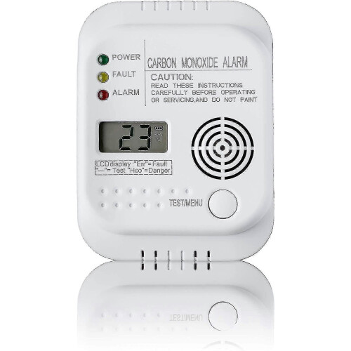Koolmonoxidemelder, op batterijen, gasdetector met display en temperatuurmeter