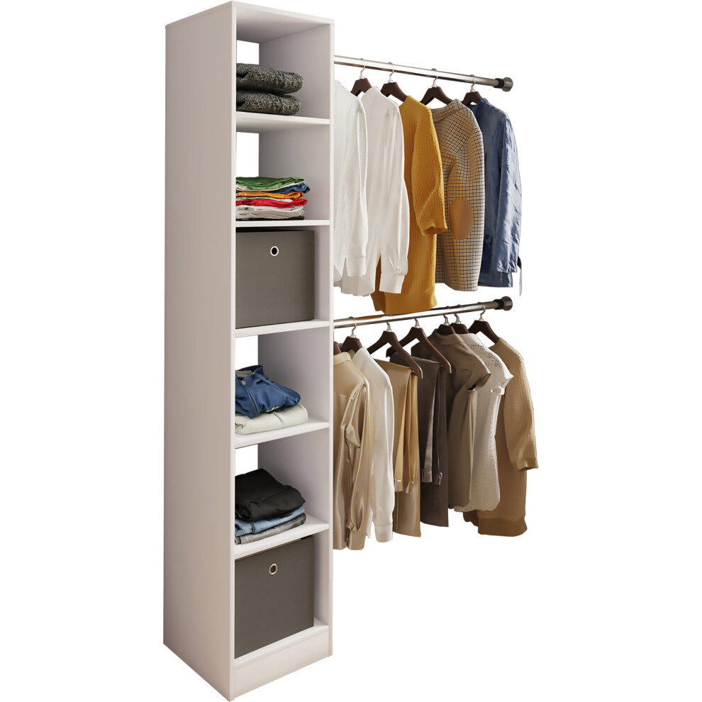 (White) Wood Open Wardrobe Walk-in Clothes Rack Sloping Shelf Dacho lll