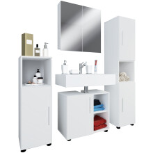 (Without Basin, Wood) 4-piece bathroom furniture set complete bathroom cabinet base cabinet tall cabinet Flandu Ill